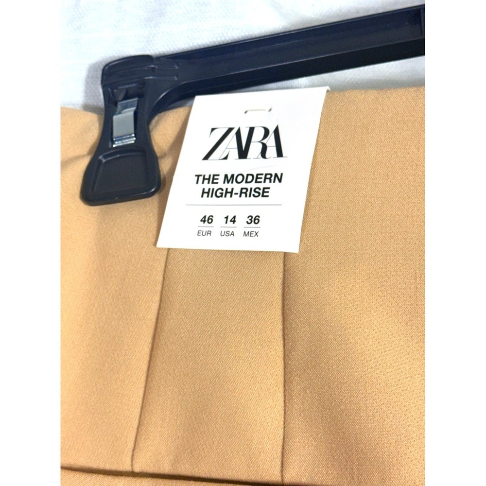 Zara High-Waist‎ Straight Leg Pants in Camel size 14 NEW - Picture 5 of 10